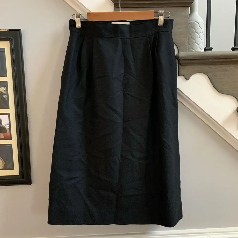 Vintage Marshall Fields Black Wool Classic Pencil Skirt sz 12 EUC